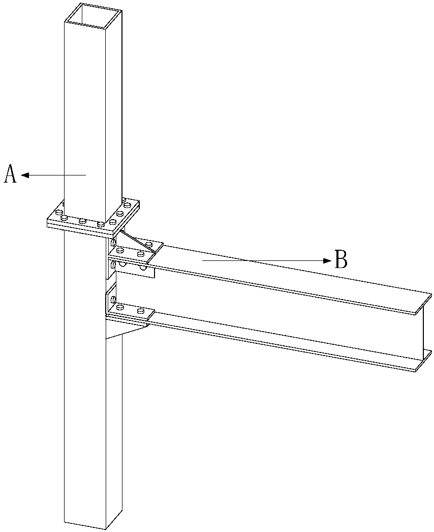 T-shaped web-clamped-by-cover-plate connecting device for beam-column joint of fabricated steel structure square steel tube column