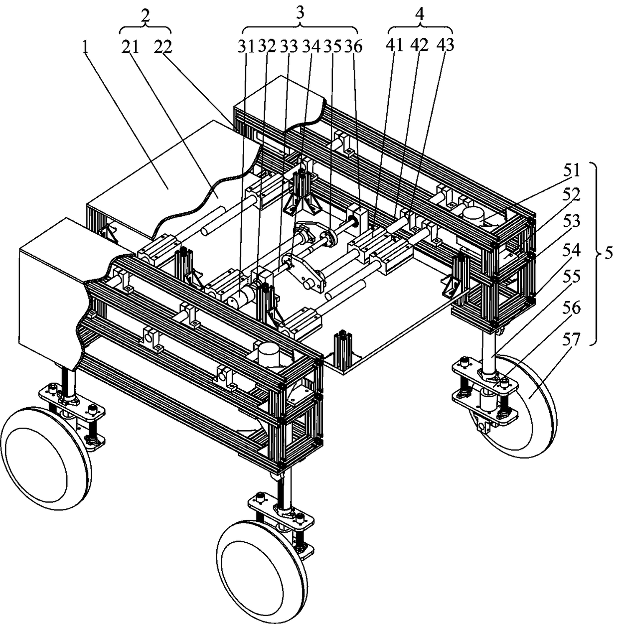 Four-wheeled independently steered and driven telescopic field operation robot platform