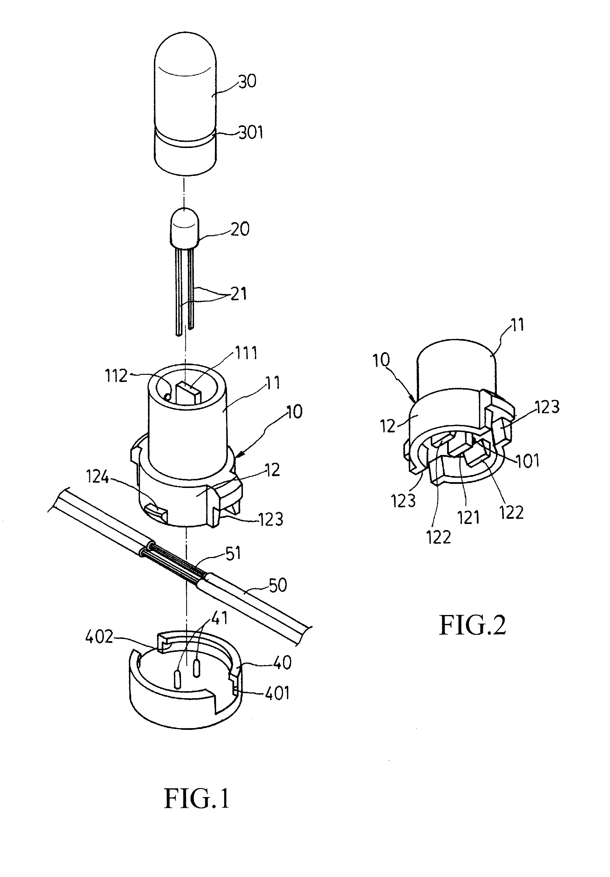 Bulb socket having terminals connected to a partially stripped cord