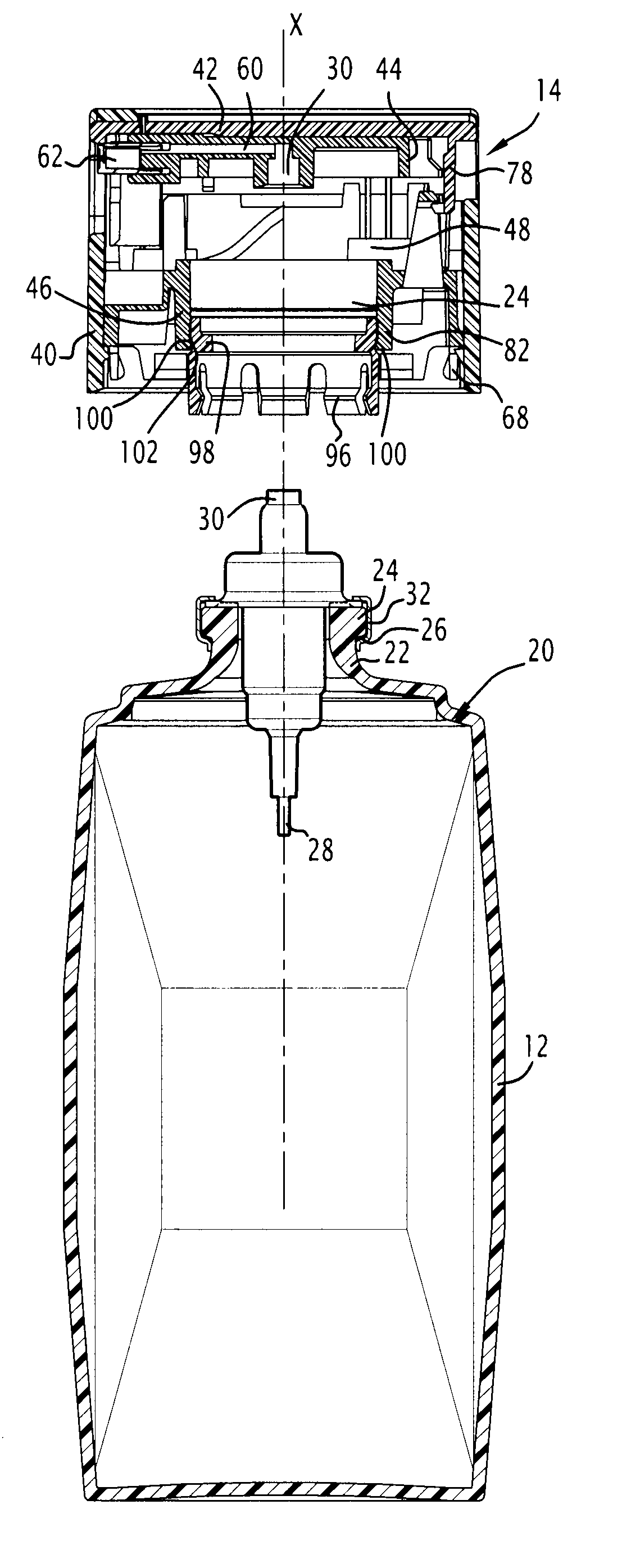 Assembly which forms a product dispensing head and which is capable of being fitted to a bottle