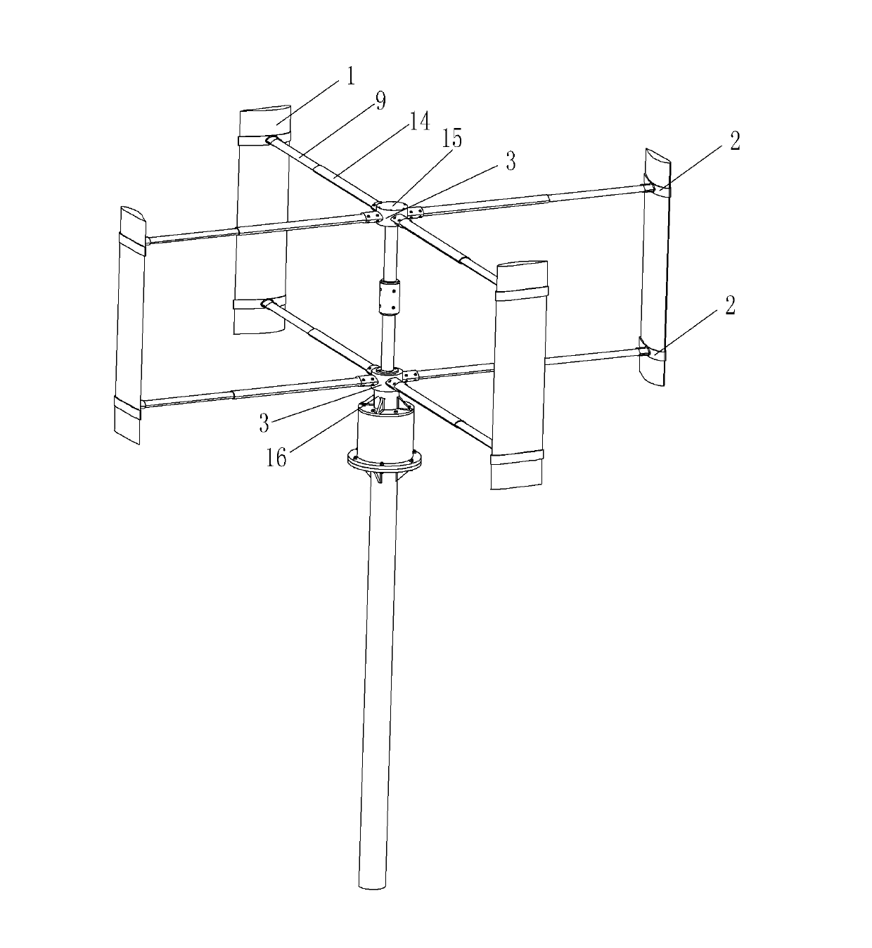 Vertical axis wind turbine and turning radius adjusting mechanism of paddles of vertical axis wind turbine