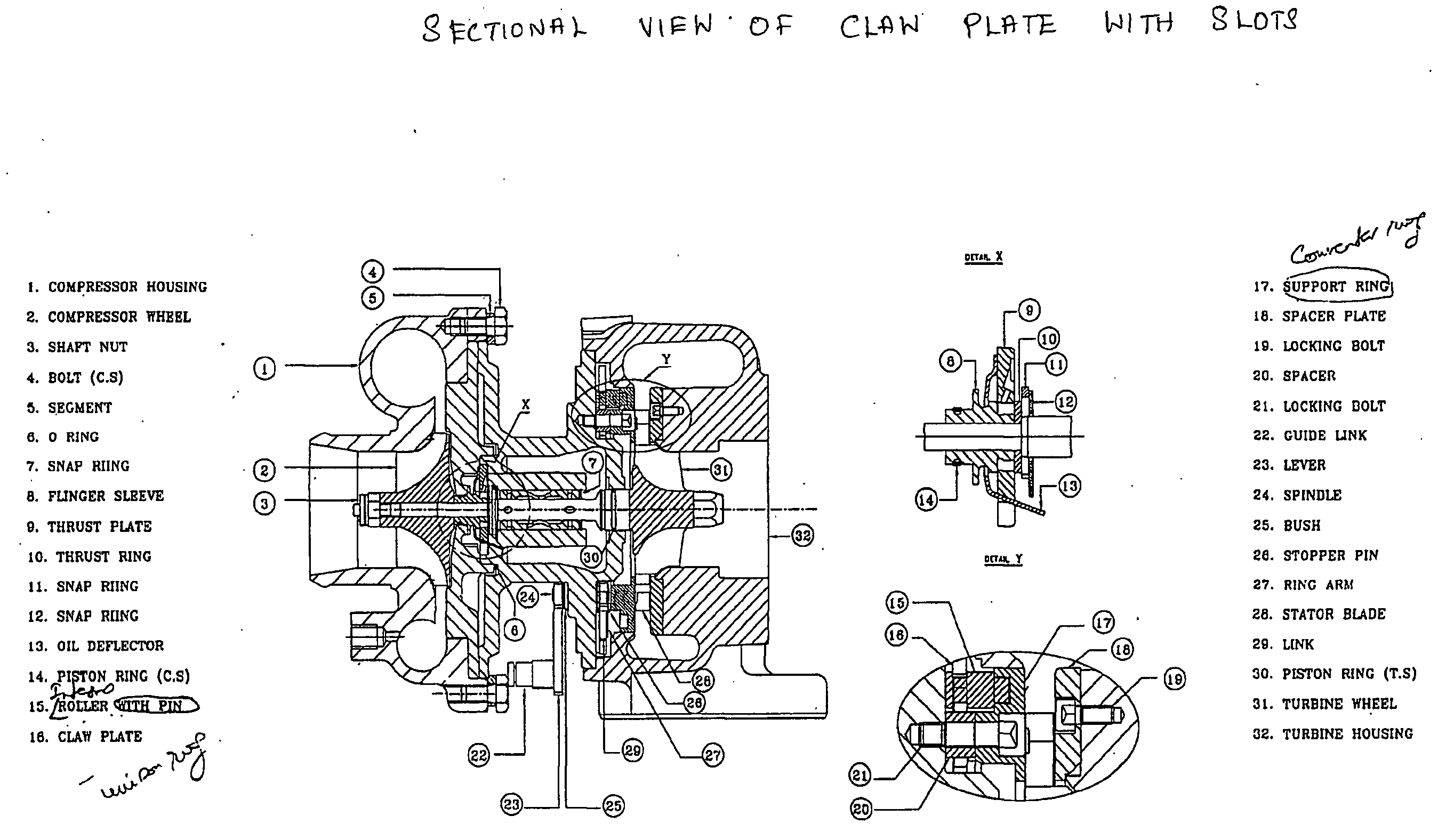 Variable stator blade mechanism for turbochargers