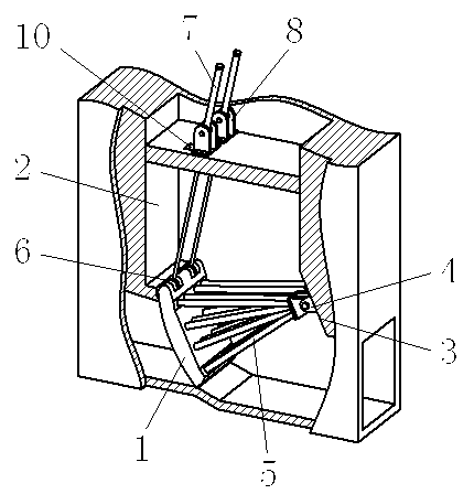 Down-the-hole radial gate with multiple frames and multiple trunnions and two lifting pad eyes