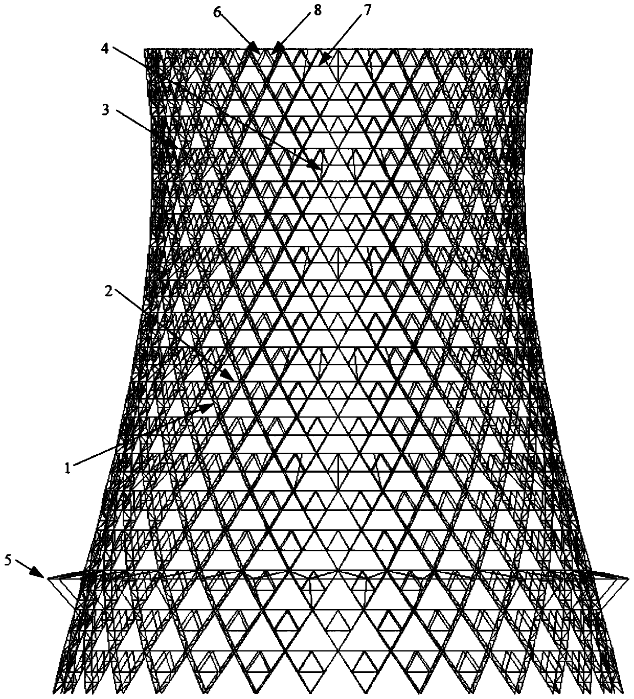 Steel structure cooling tower with a cross plane truss system