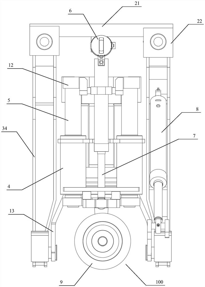 Steel rail cambered surface grinding trolley and steel rail grinding wagon