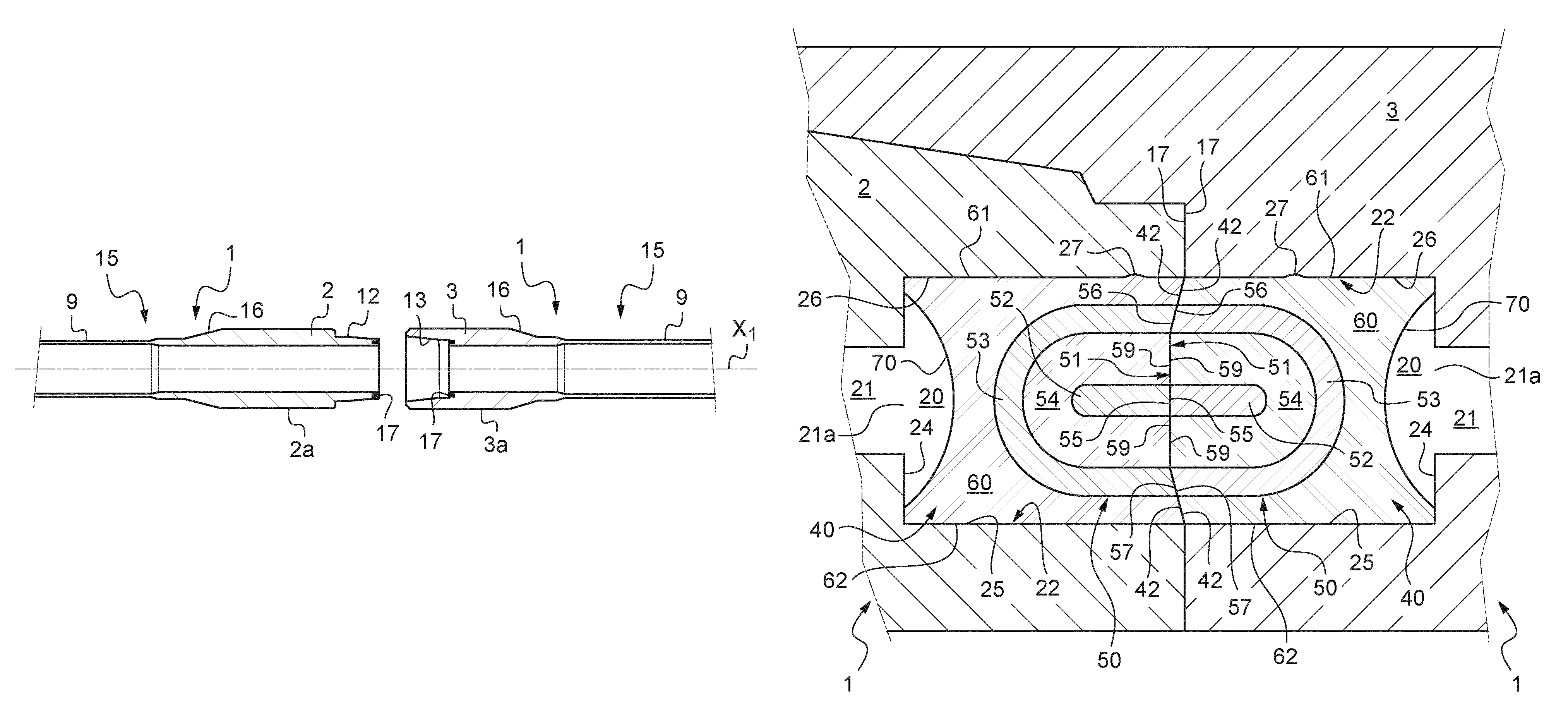 Drill stem component comprising a movable coupler and a pressure chamber