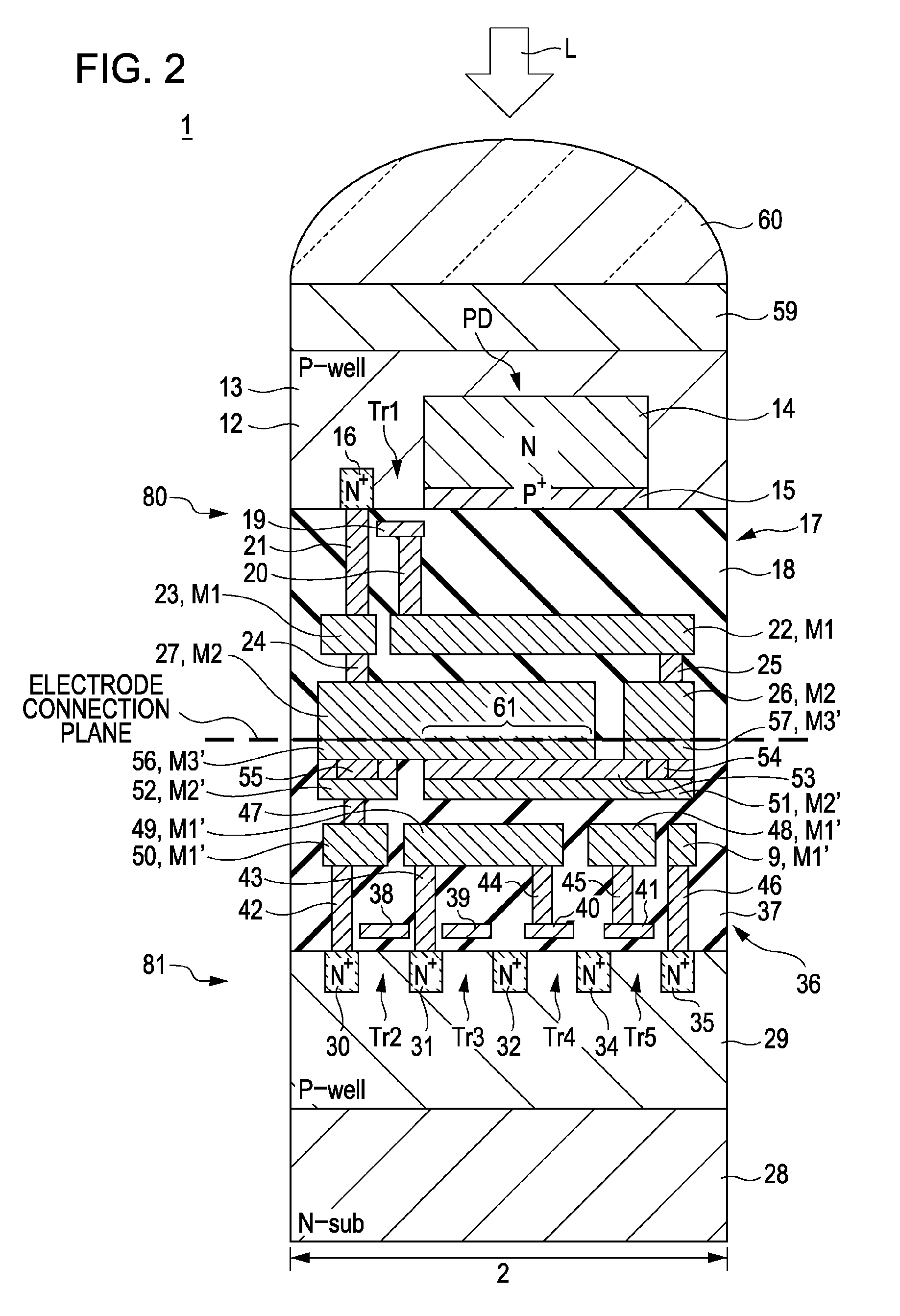 Solid-state imaging device with charge transfer transistor on different substrates