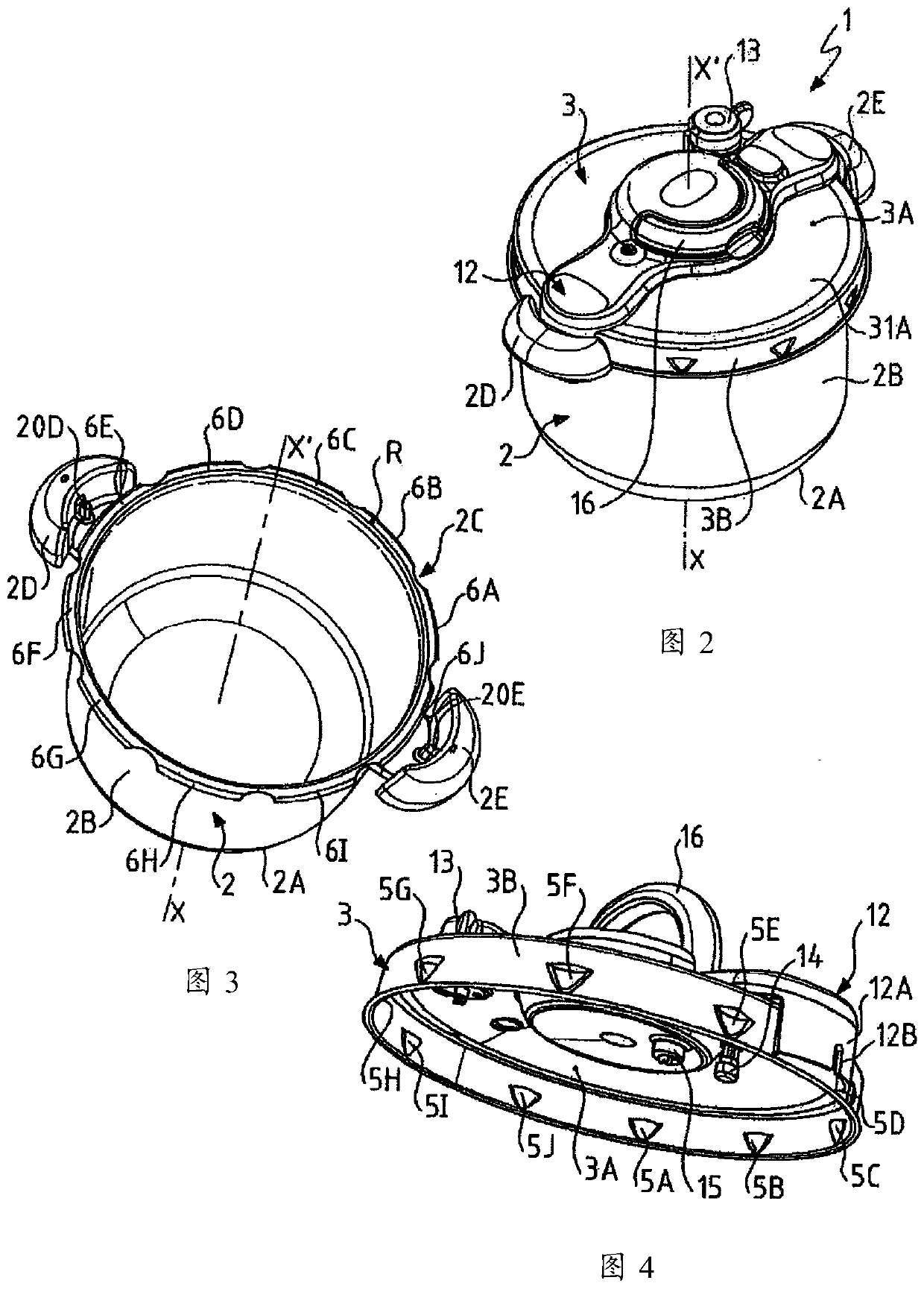 Set pressure cooker with lid opening