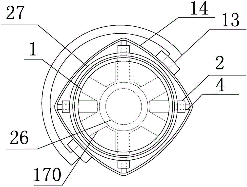 Rotary sliding block movable pin self-locking lifting side shaft prismatic barrel mop jet flow cleaning and spin-drying device