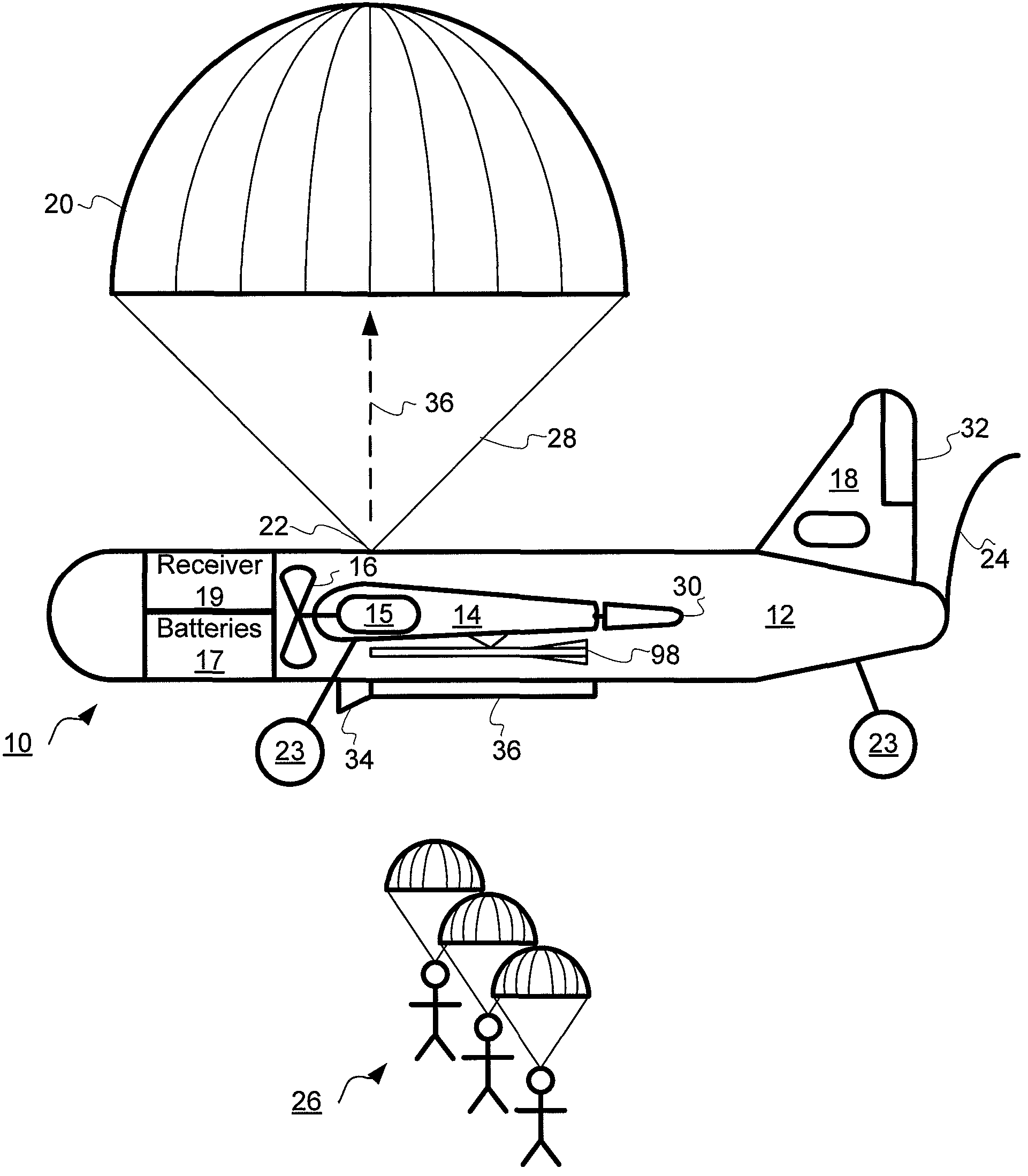 Remote control aircraft with parachutes