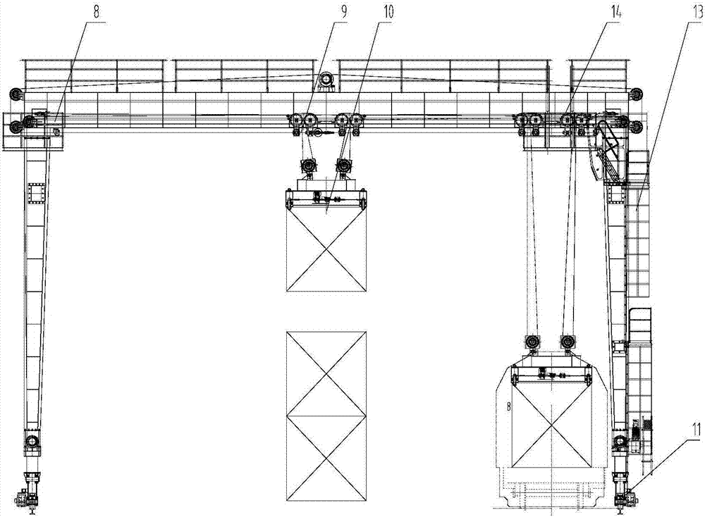 A traveling trolley and wheel quick replacement method of a container gantry crane