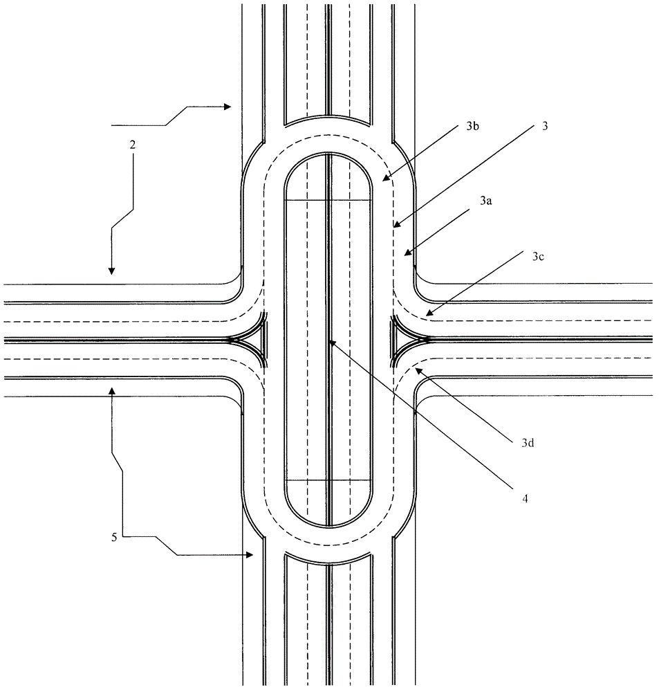 Pedestrian and vehicle barrier-free combined flyover at arterial road and branch road intersection