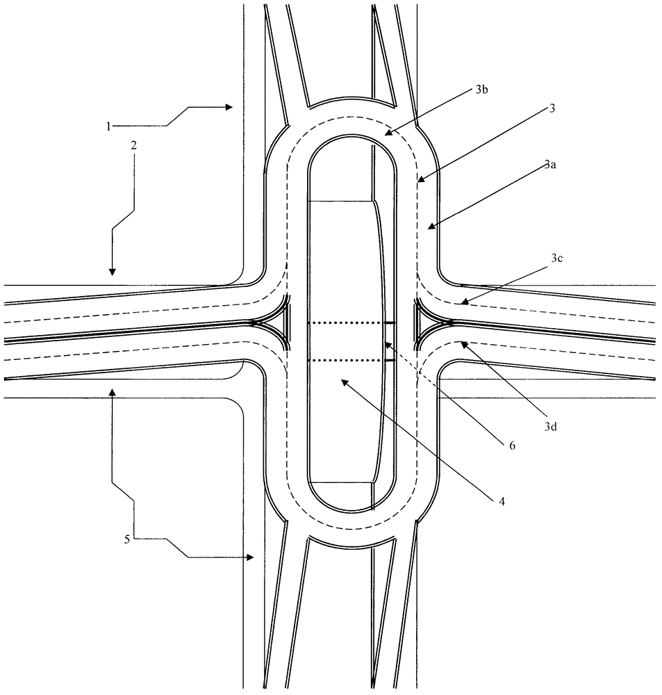 Pedestrian and vehicle barrier-free combined flyover at arterial road and branch road intersection