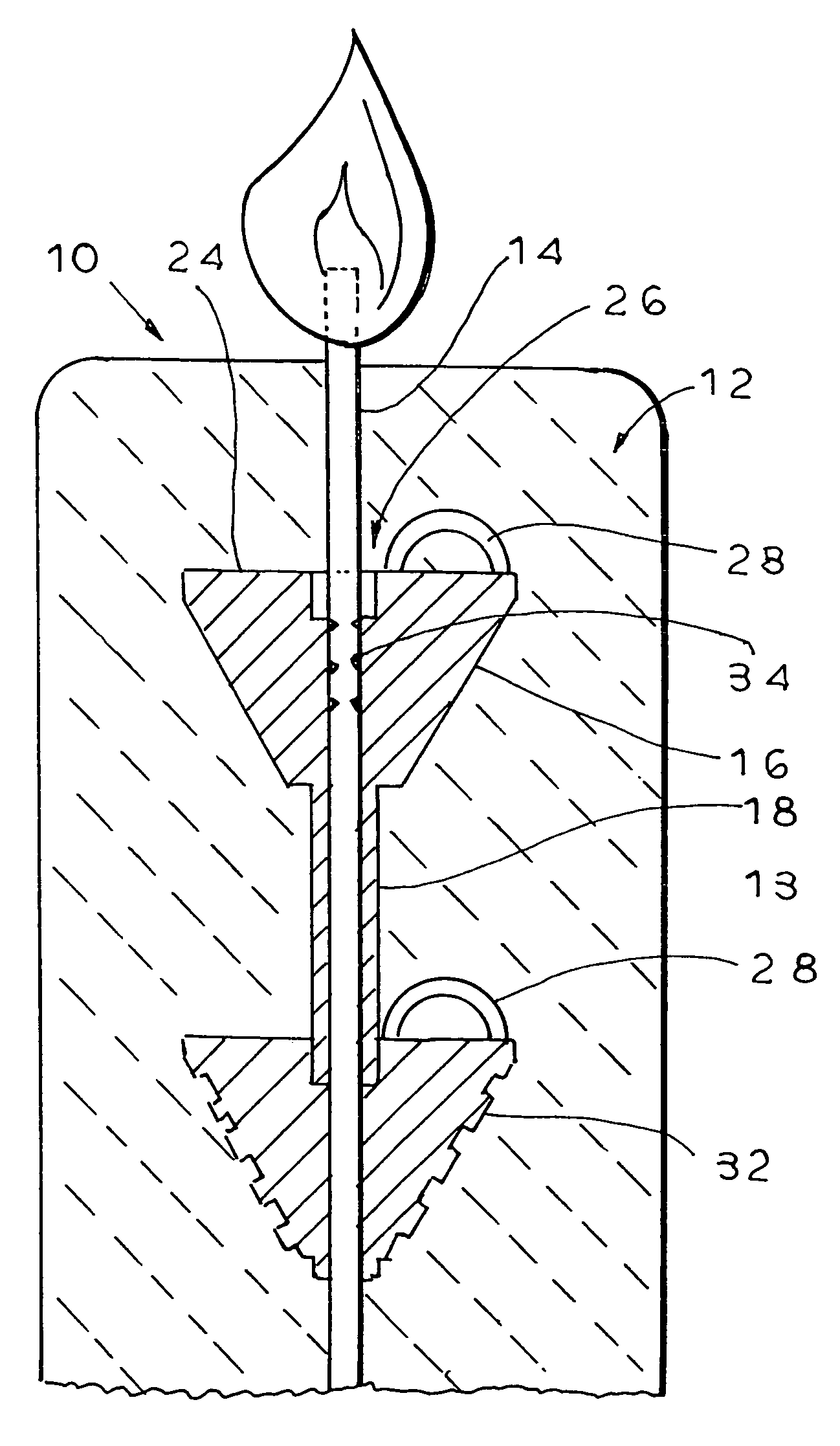 Device for creating a self-extinguishing and relightable candle and a candle including such a device