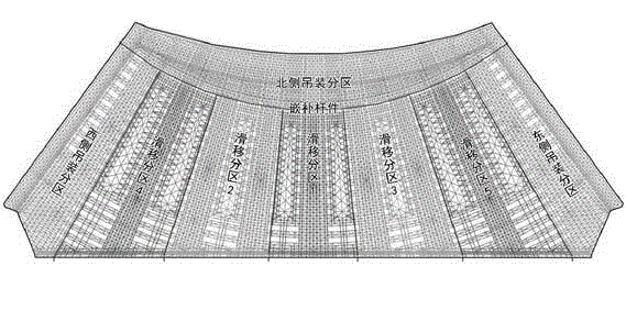 Construction method of track gauge variation block slippage of long span spatial composite roof truss