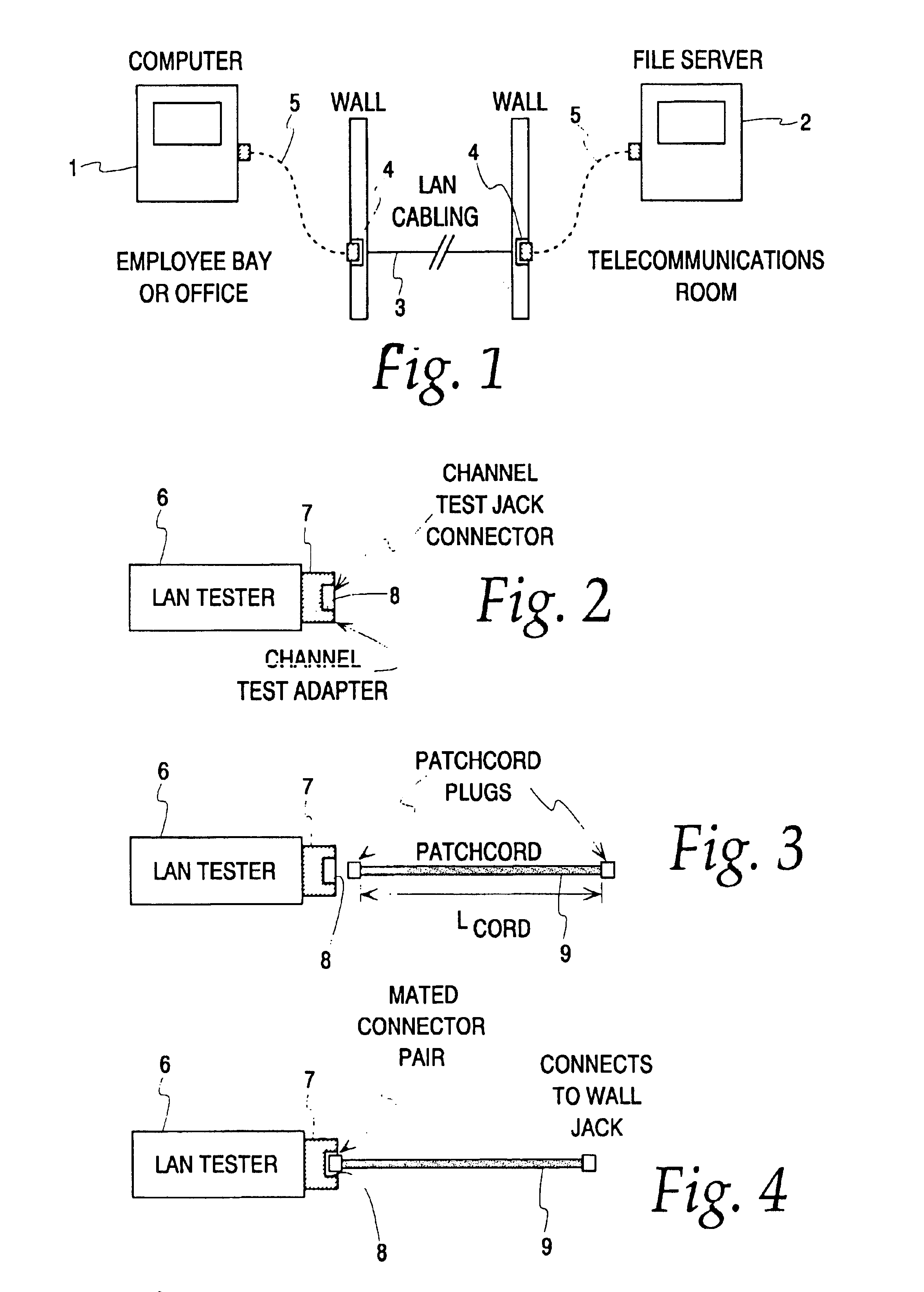 Hand-held tester and method for local area network cabling
