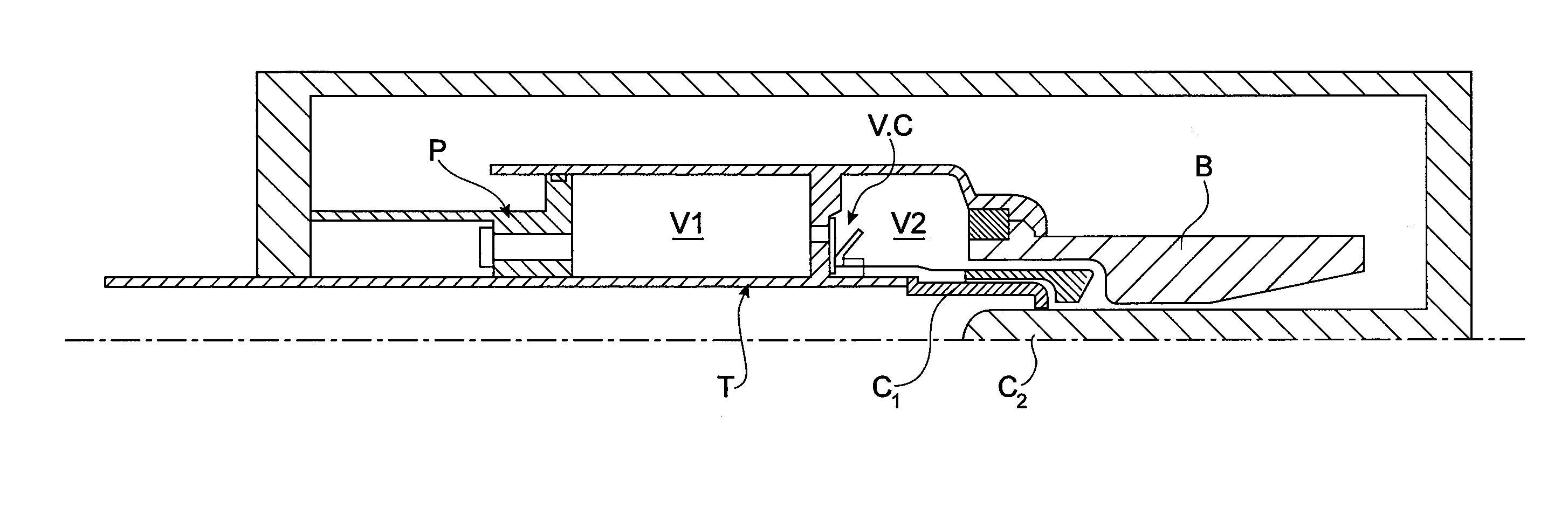 Relief valve for discharging a dielectric gas between two volumes of a high-voltage or medium-voltage interrupting chamber