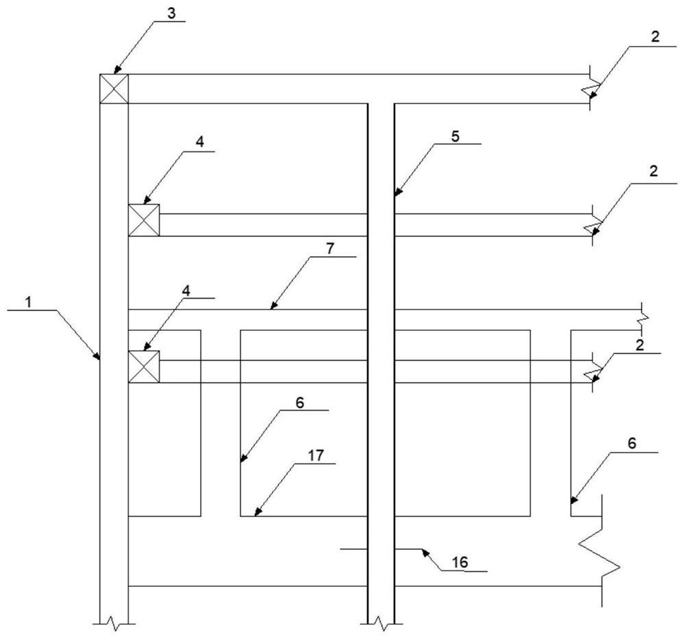 A main frame beam replacement structure and construction method