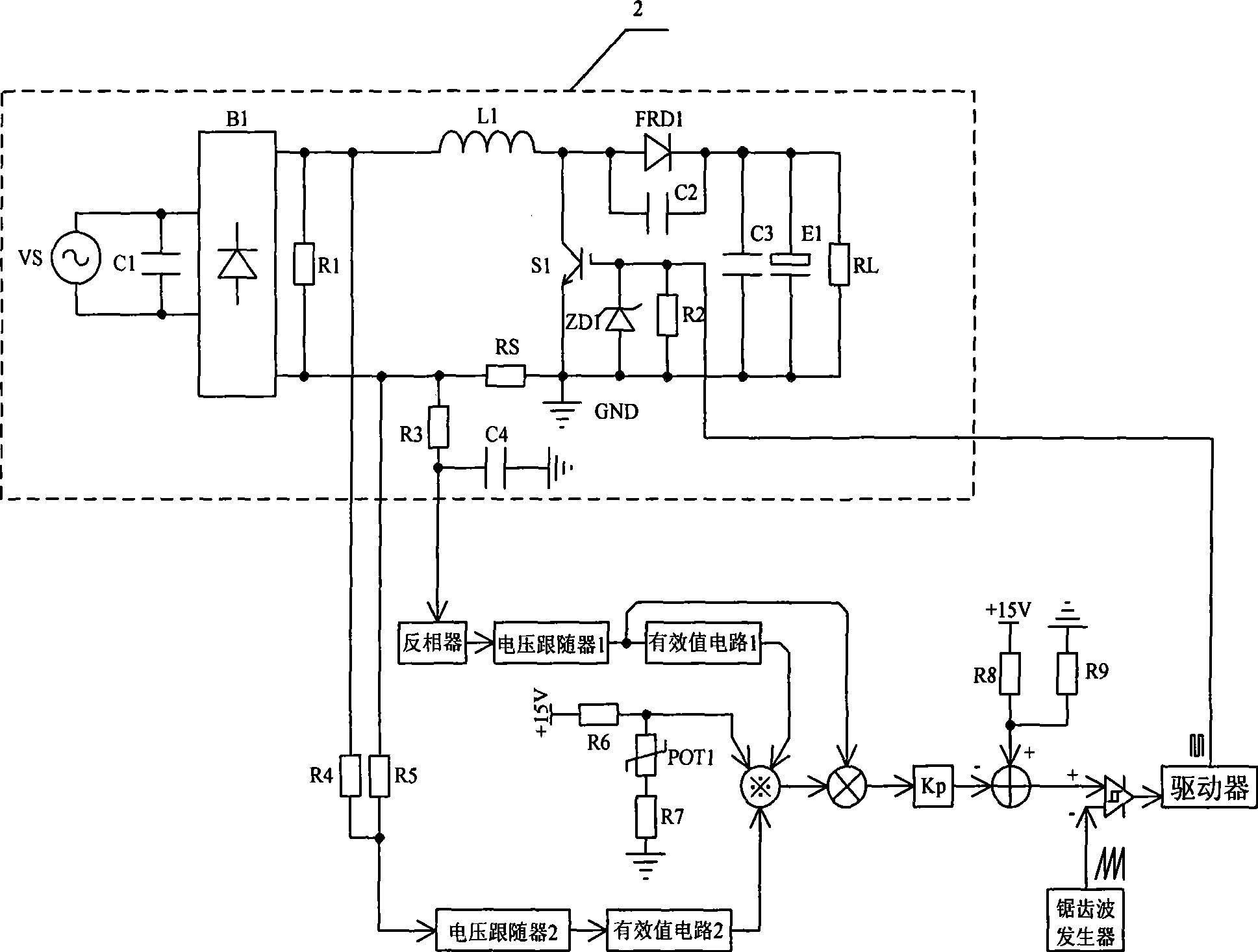Single phase power factor correcting analog circuit without need of detecting DC output voltage