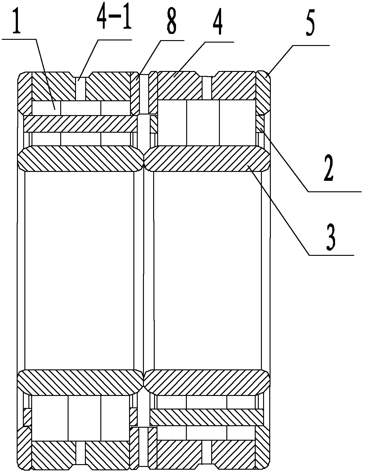 Four-row cylindrical roller bearing for rolling mill