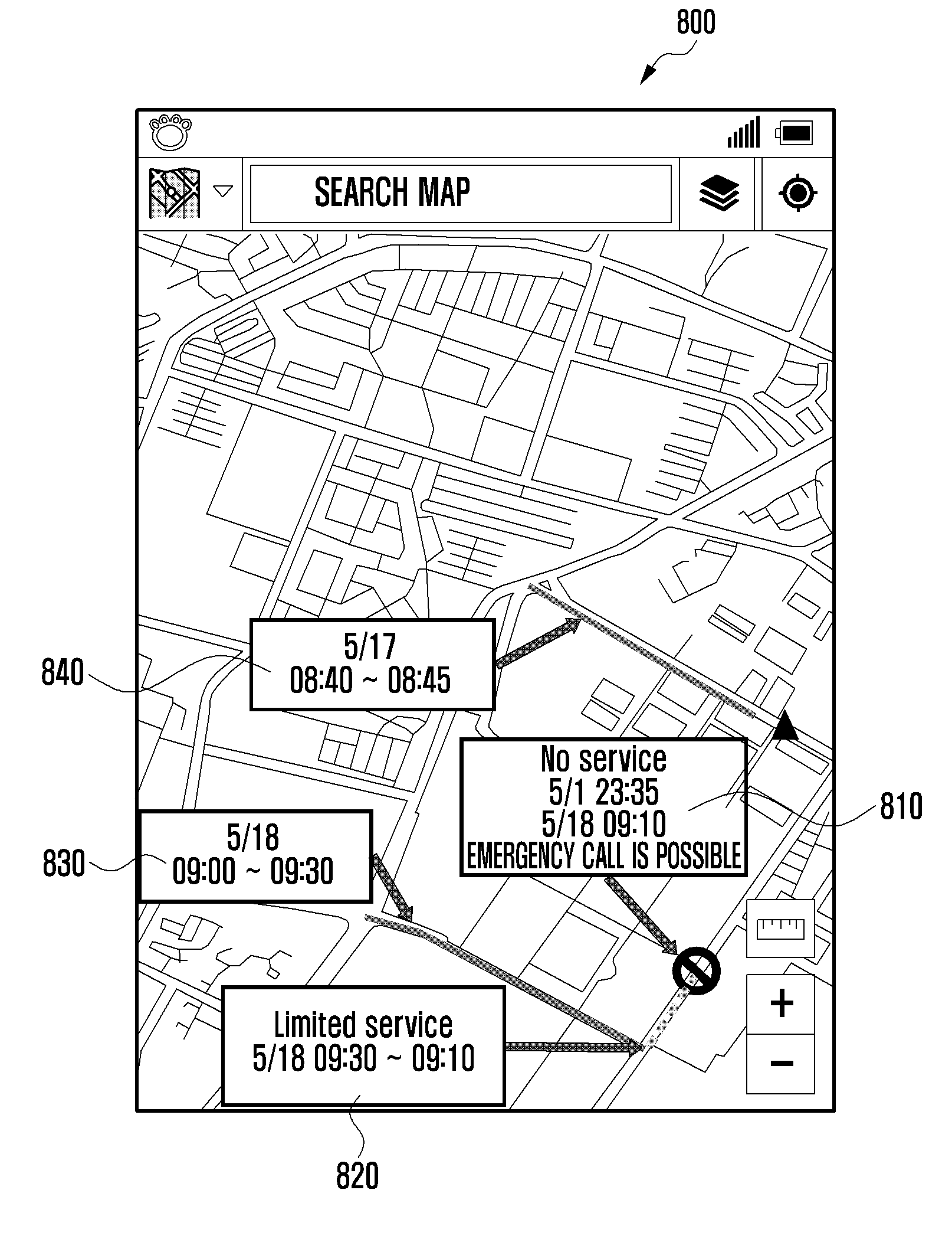 Method and apparatus for displaying location information of call service area in mobile terminal