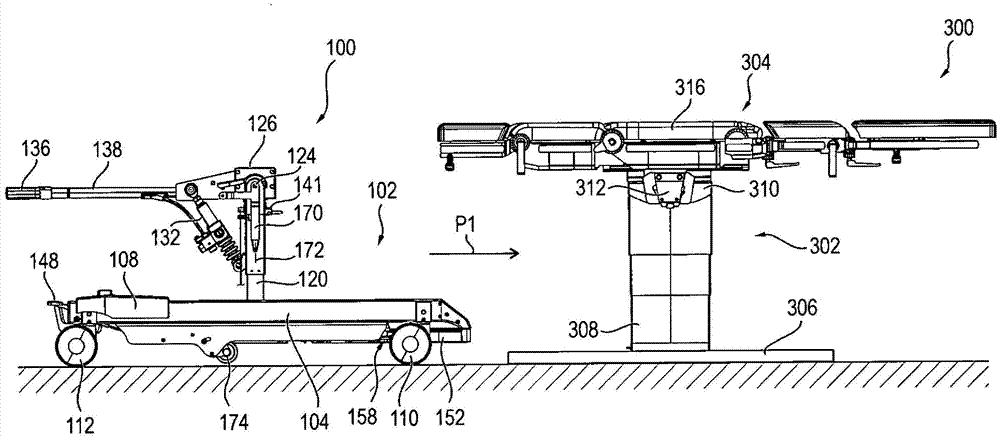 Transport carriage for transport of a patient support and/or an operating table column of an operating table