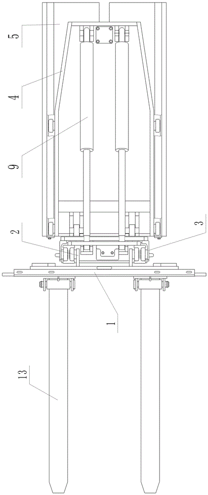 Front fork and portal double-folding device capable of moving forwards and backwards