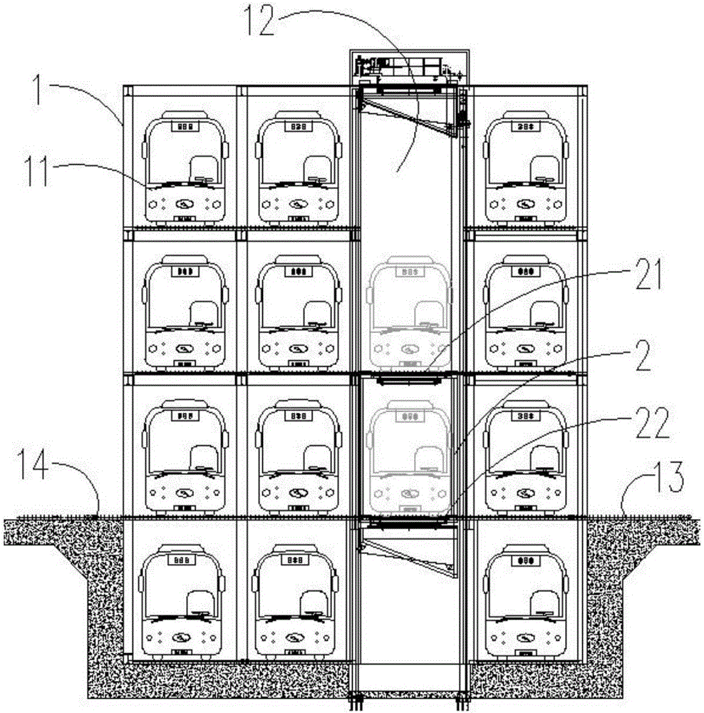 Car and bus dual-purpose three-dimensional parking garage