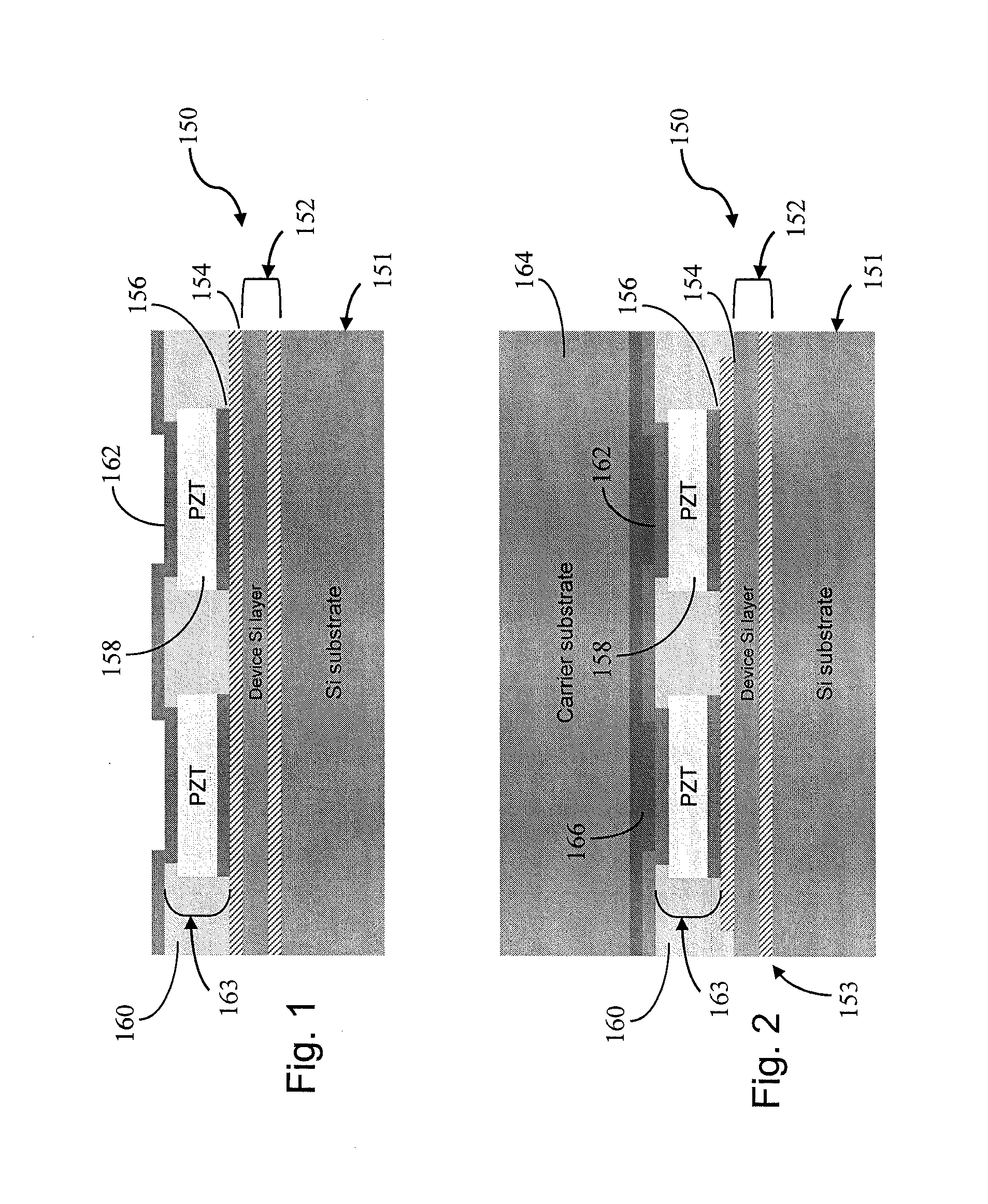 Methods for forming piezoelectric ultrasonic transducers, and associated apparatuses