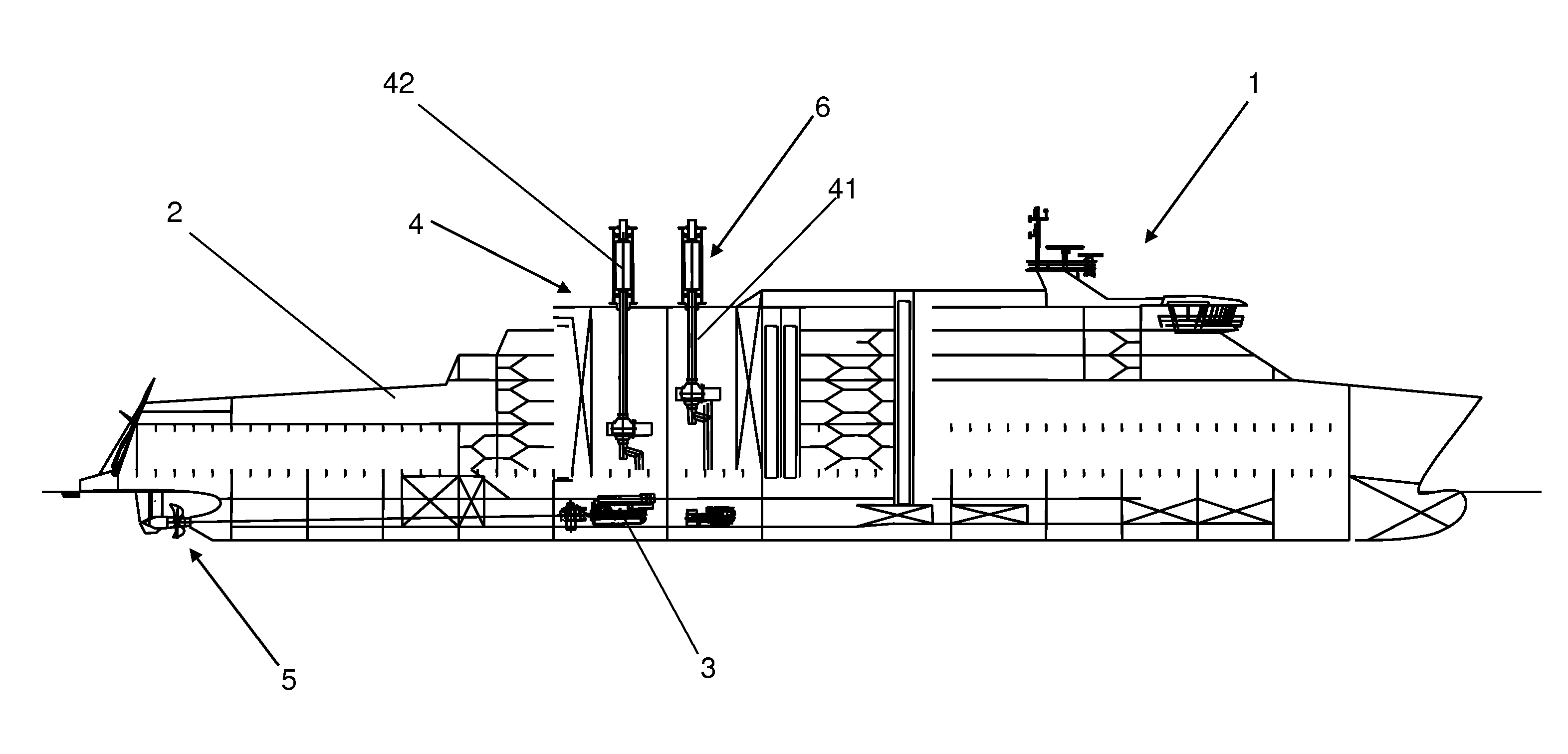Marine vessel provided with vertically arranged revolving cylinders