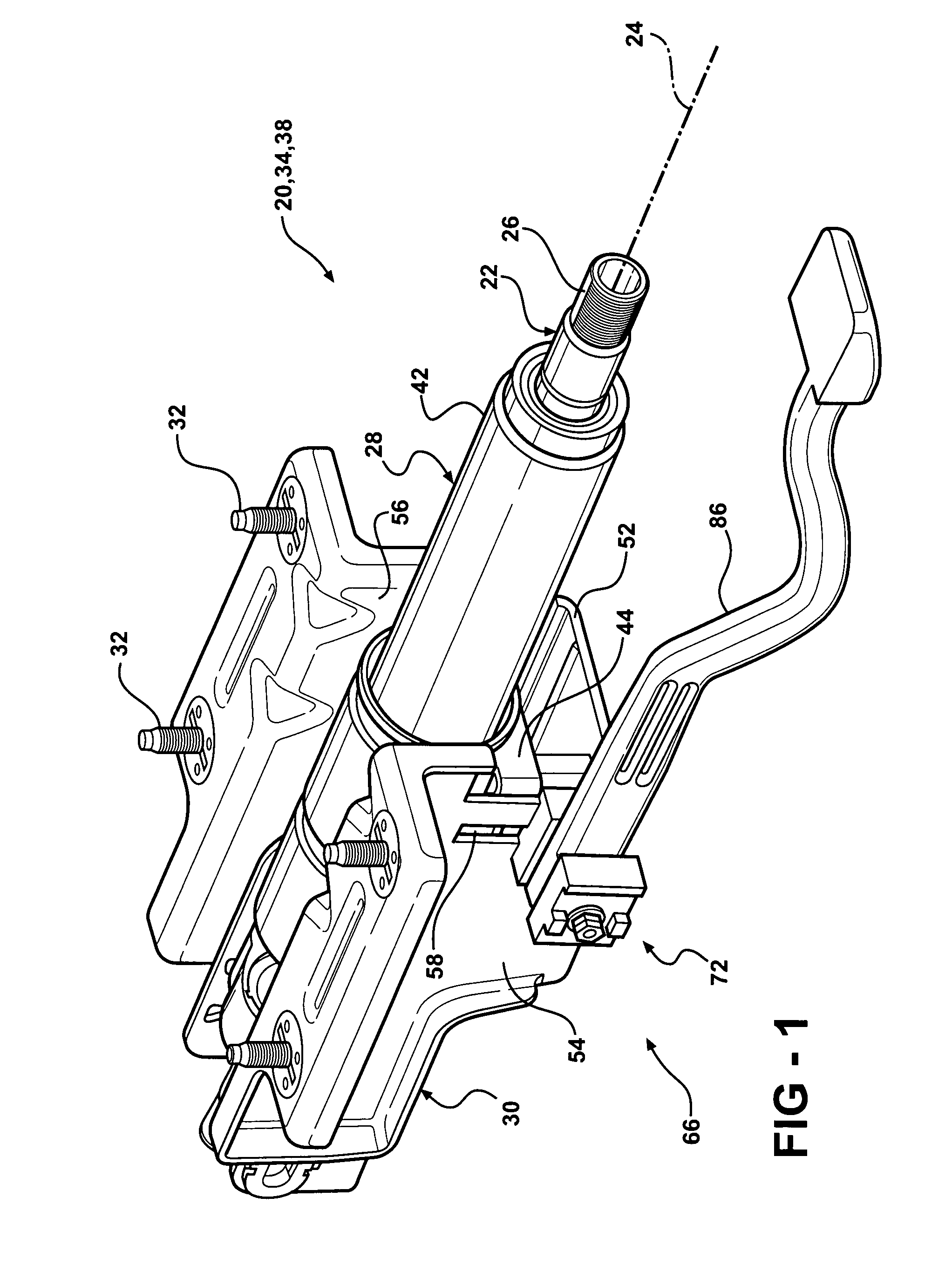 Rocker-arm lock device of an adjustable steering column assembly