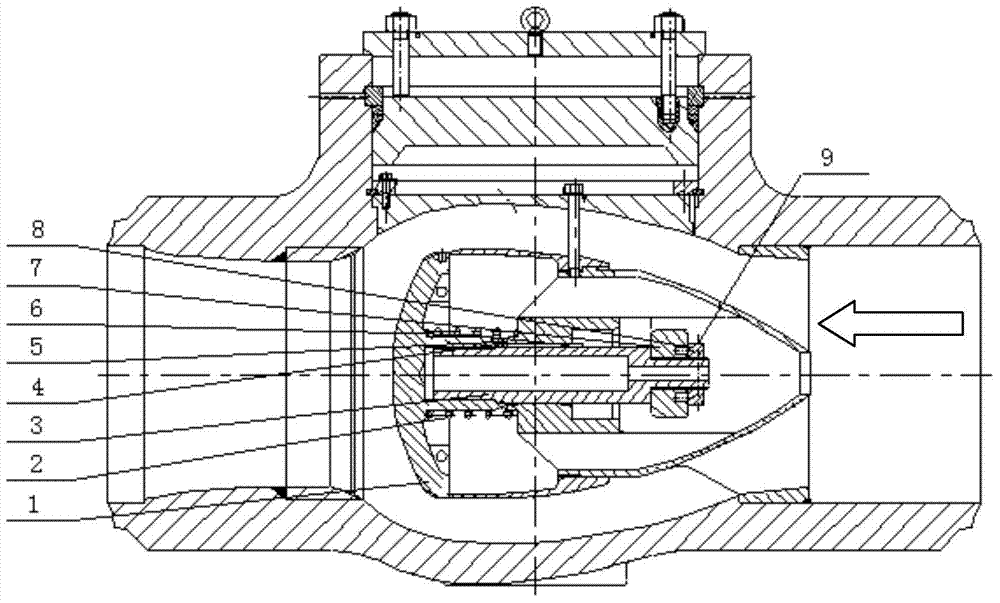 Quick-closing slow closure structure of axle-flow type check valve