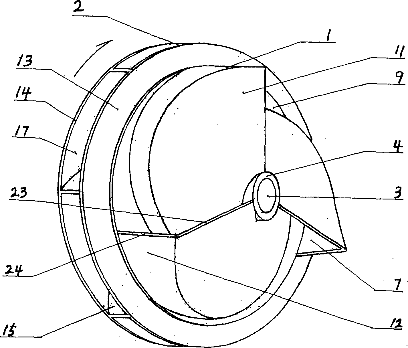 Helical centrifugal impeller with turbofan bucket and application method of the impeller in fluid transportation