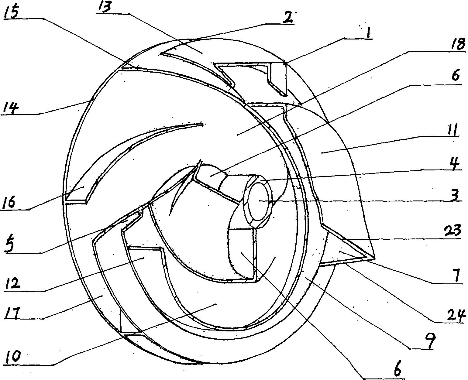 Helical centrifugal impeller with turbofan bucket and application method of the impeller in fluid transportation