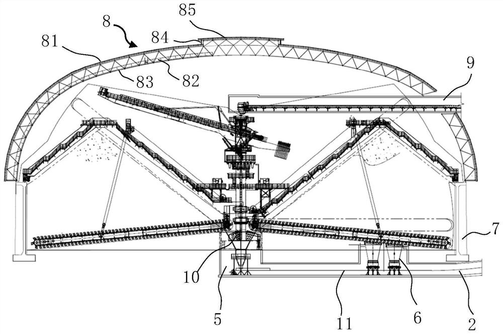 Coal yard foundation structure, construction method thereof and coal yard structure