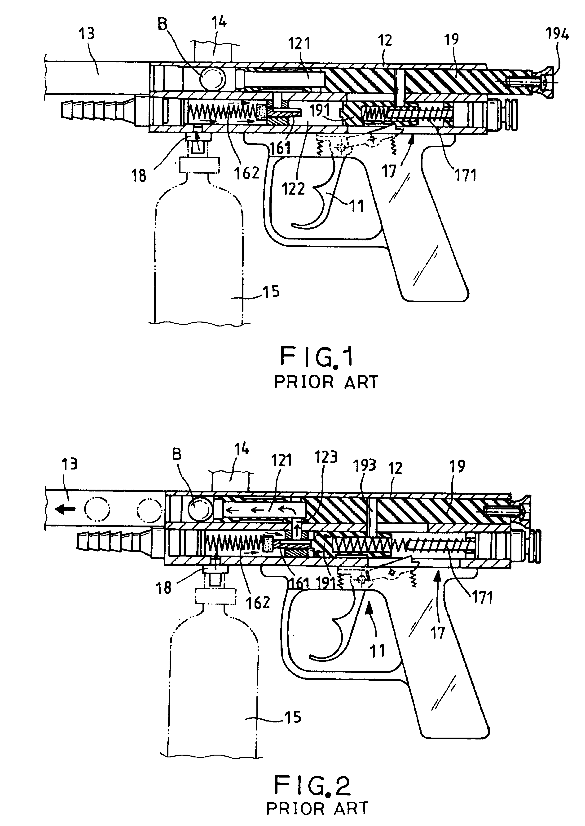 Paintgun with pneumatic feeding and discharging process