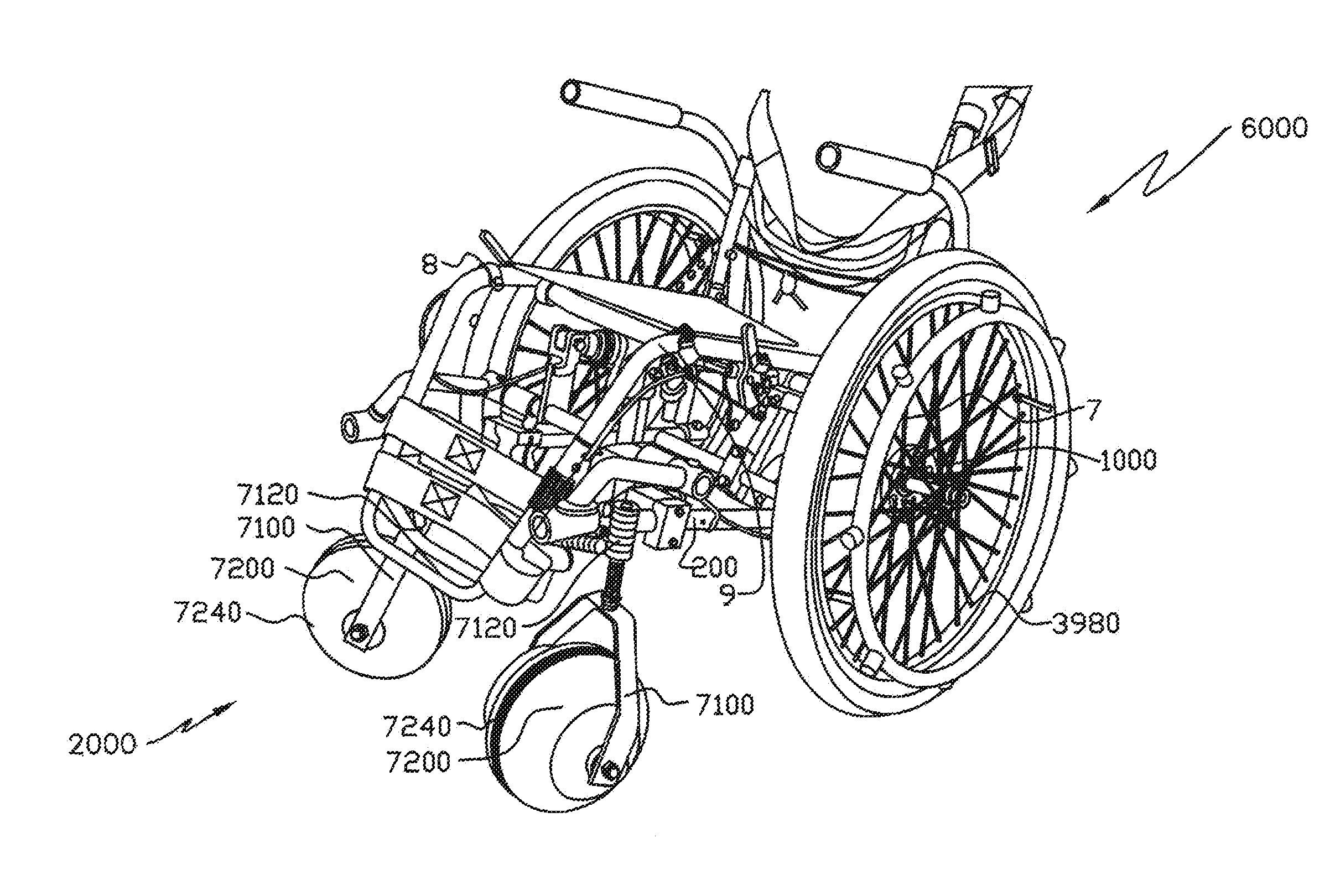 Off-road wheelchair device with suspension