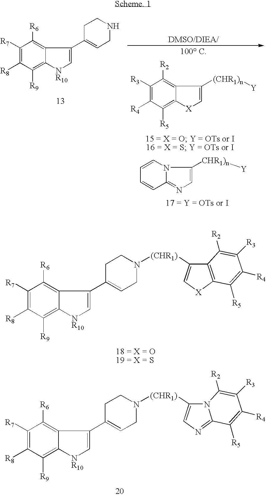 Piperidinyl indole and tetrohydropyridinyl indole derivatives and methods of their use