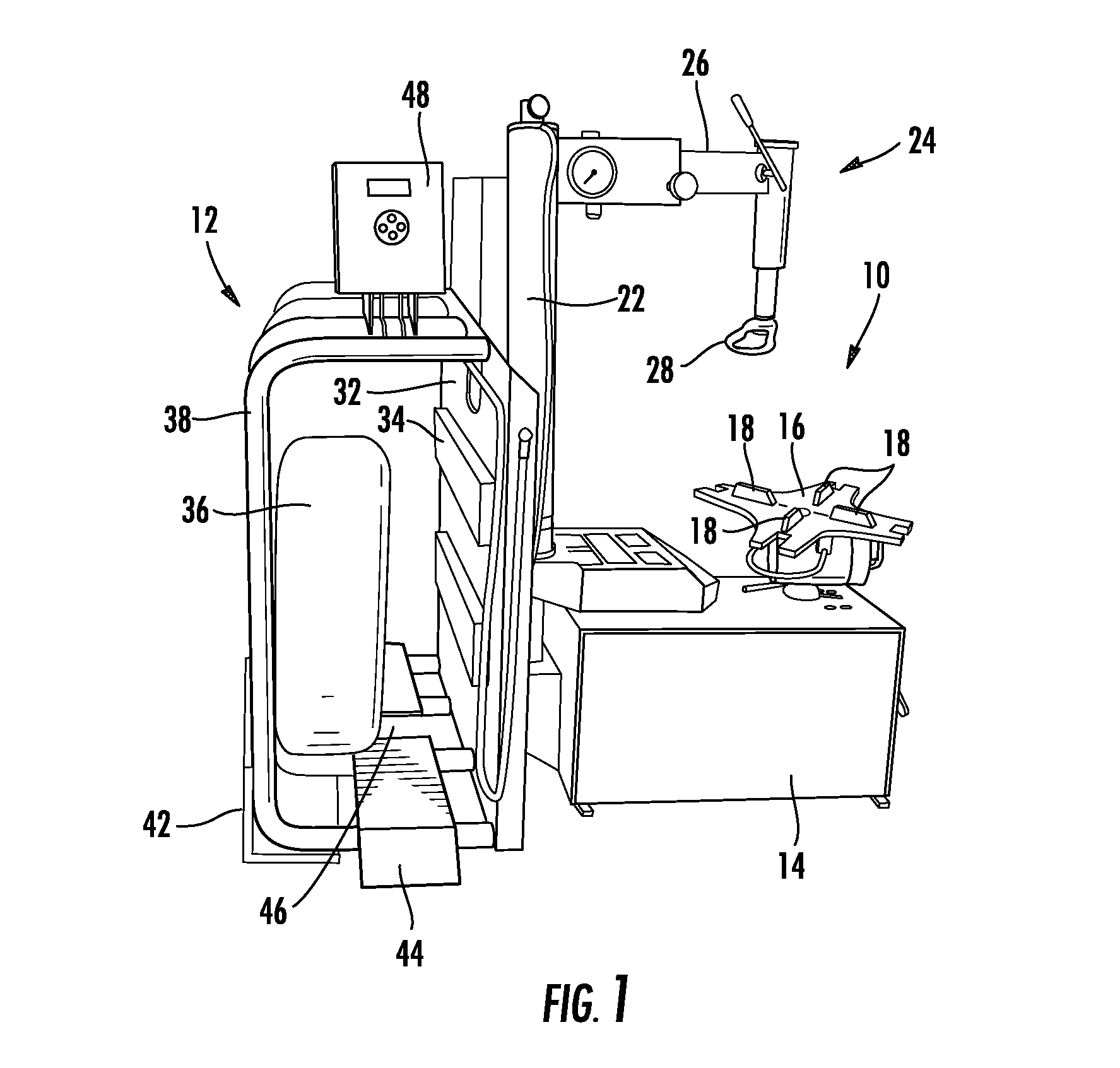 Tire changer with attached inflation cage