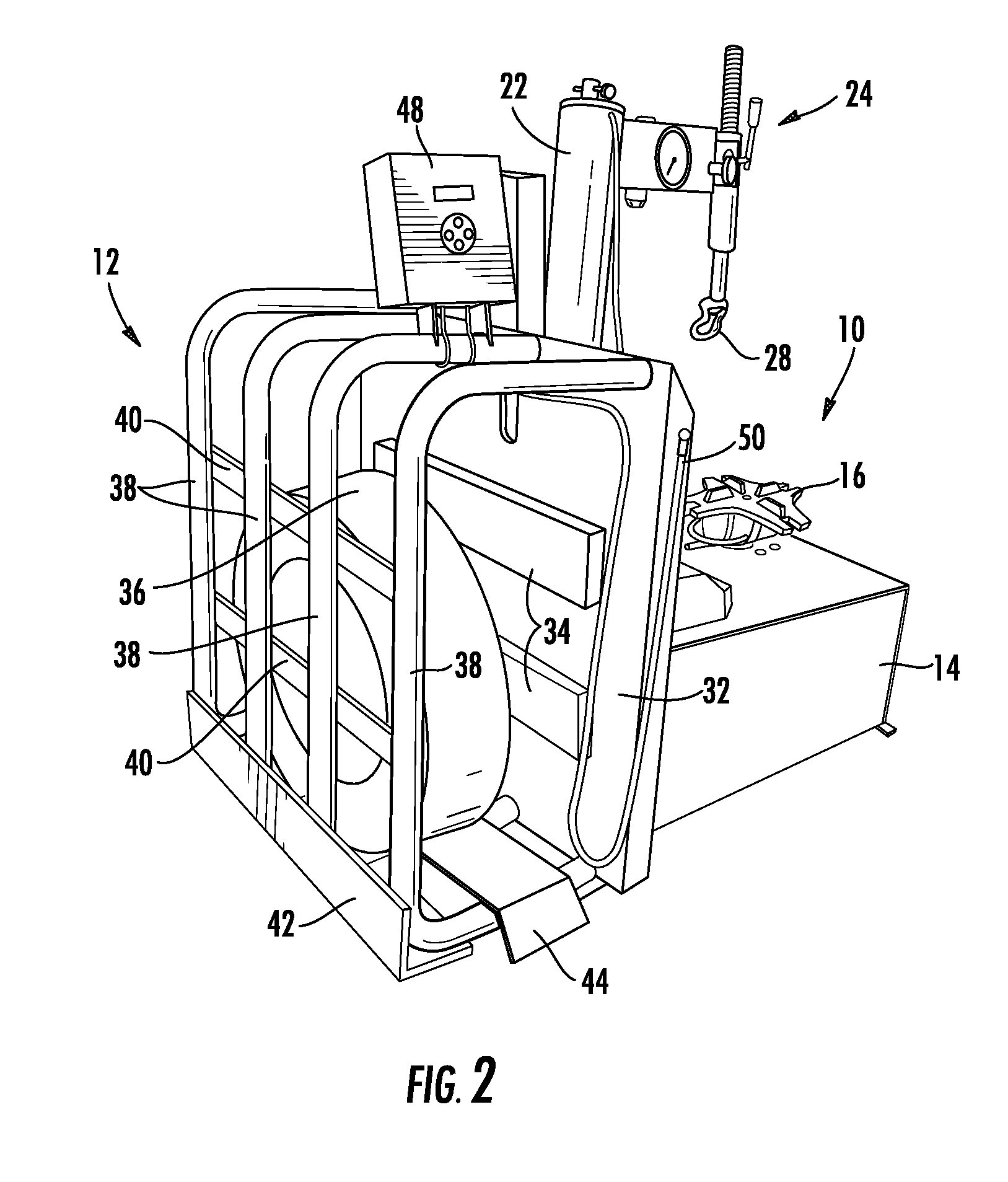 Tire changer with attached inflation cage