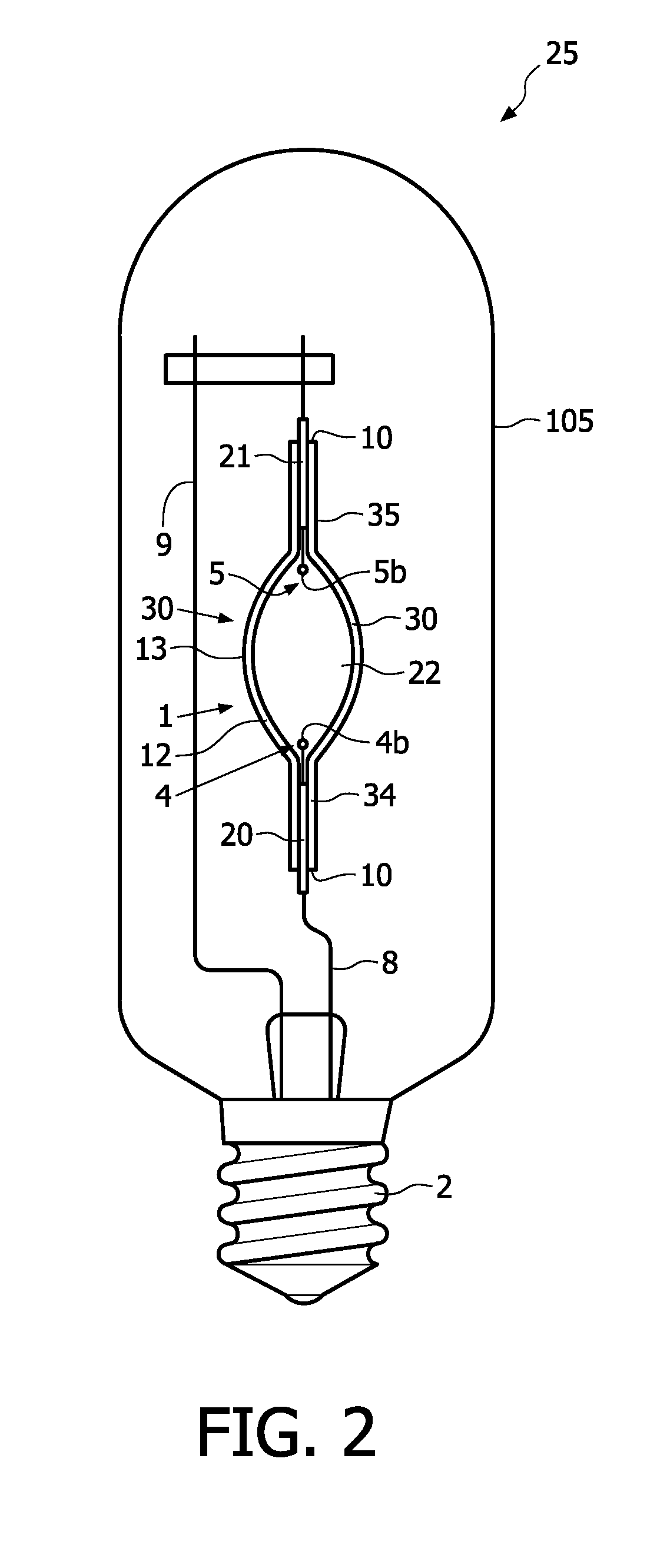Metal halide lamp comprising an ionisable salt filling
