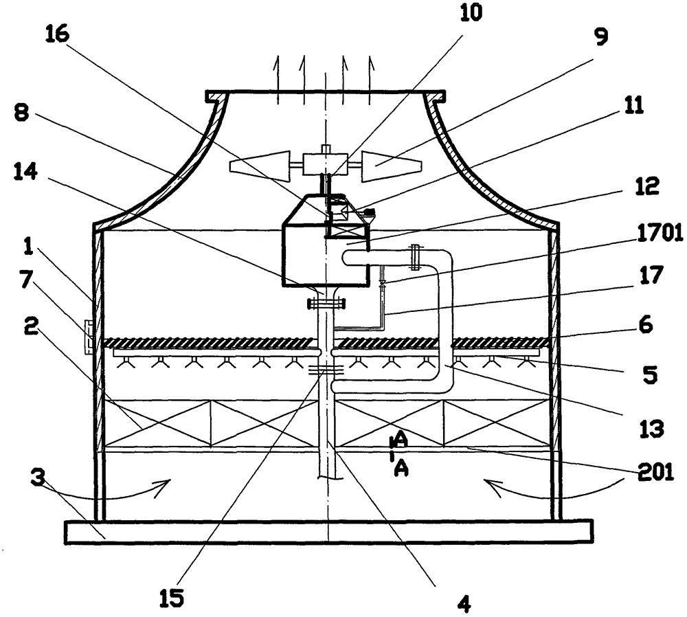 Hydraulic ventilation energy-saving cooling tower with intelligent compensation device