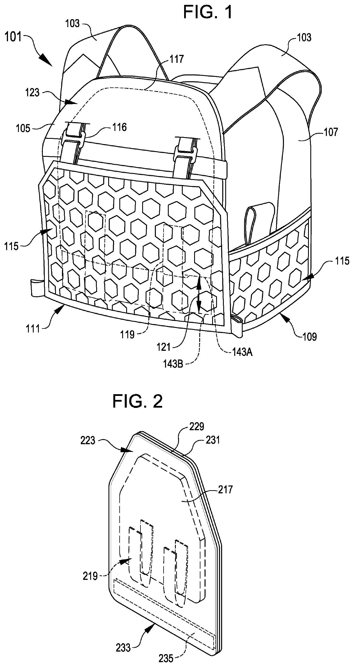 Plate carrier absorption of shock from movement of wearer