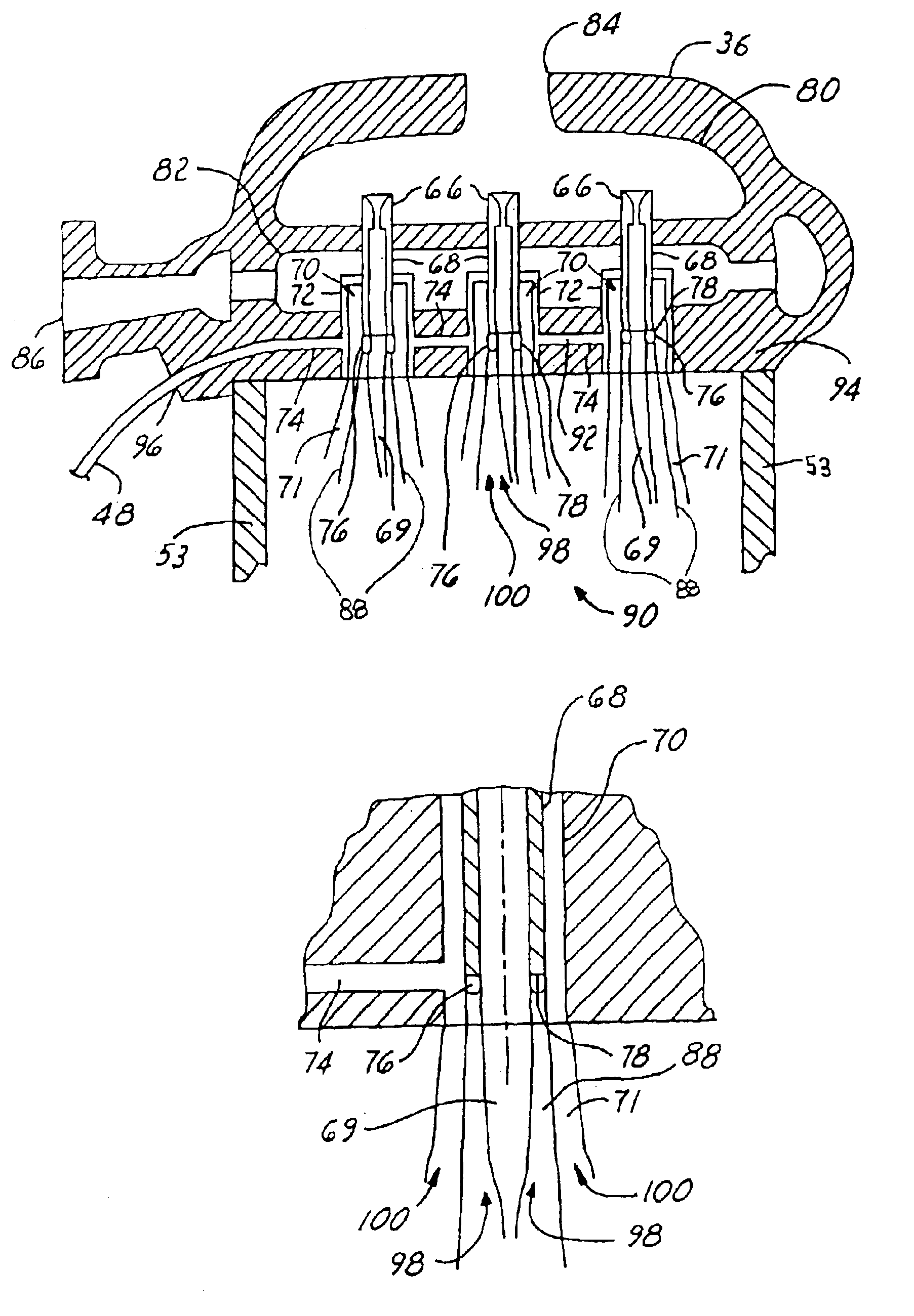 Bi-propellant injector with flame-holding zone igniter