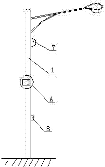 LED (light-emitting diode) street lamp with alarm device and temperature and humidity meter