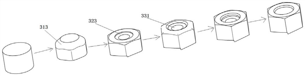 A method of pressing and forming screw-up self-tightening nuts and self-tightening washers