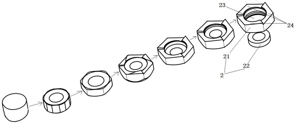 A method of pressing and forming screw-up self-tightening nuts and self-tightening washers