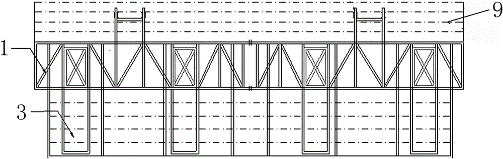 Two-column pier and middle tie beam construction method employing integral movement of trusses