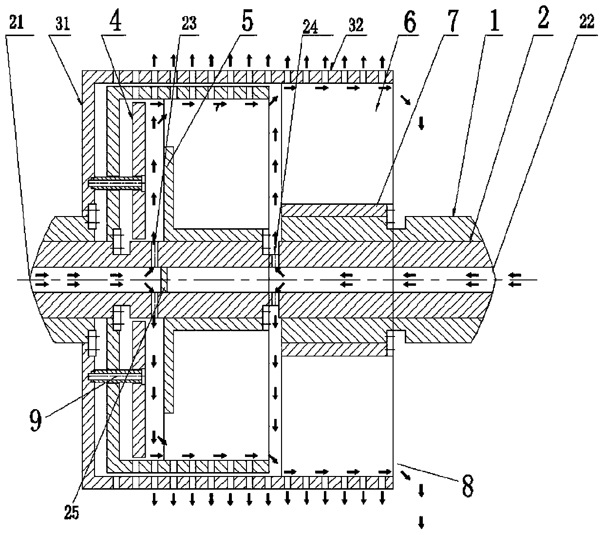 Two-point or multi-point supporting piston pushing centrifuge rotary drum assembly