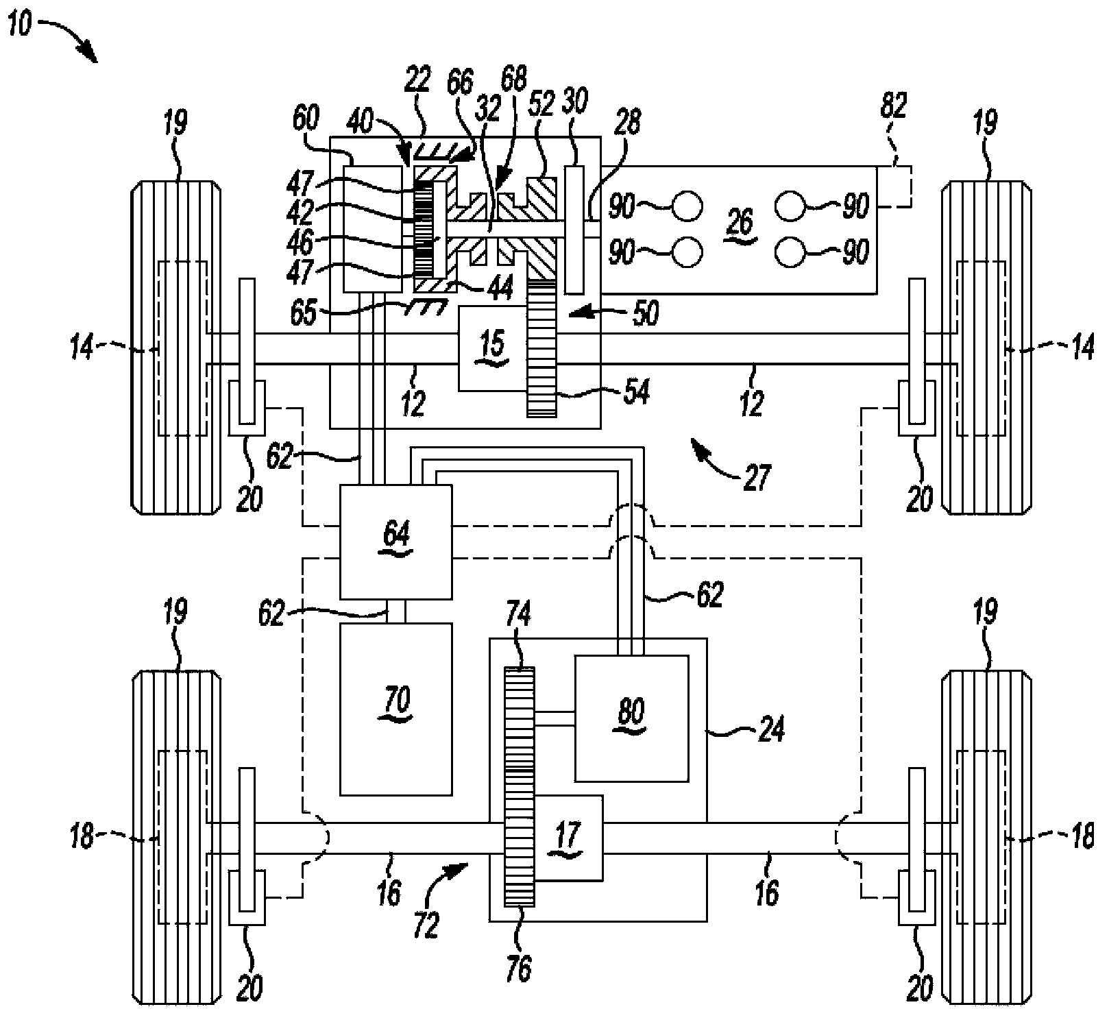 Hybrid vehicle with electric transmission and electric drive module